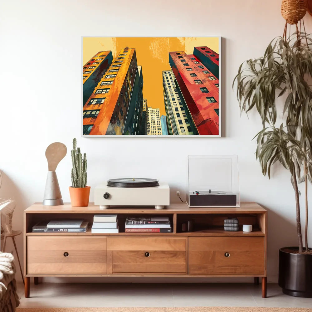 Urban Skyline Pop Art Poster: Vibrant Cityscape