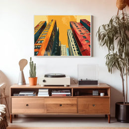 Urban Skyline Pop Art Poster: Vibrant Cityscape