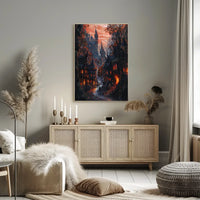 Mysterious Gothic Fantasy Village Medieval Art Poster