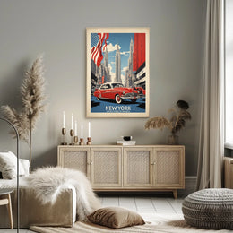 New York City Skyline Travel Poster Vintage Wall Art