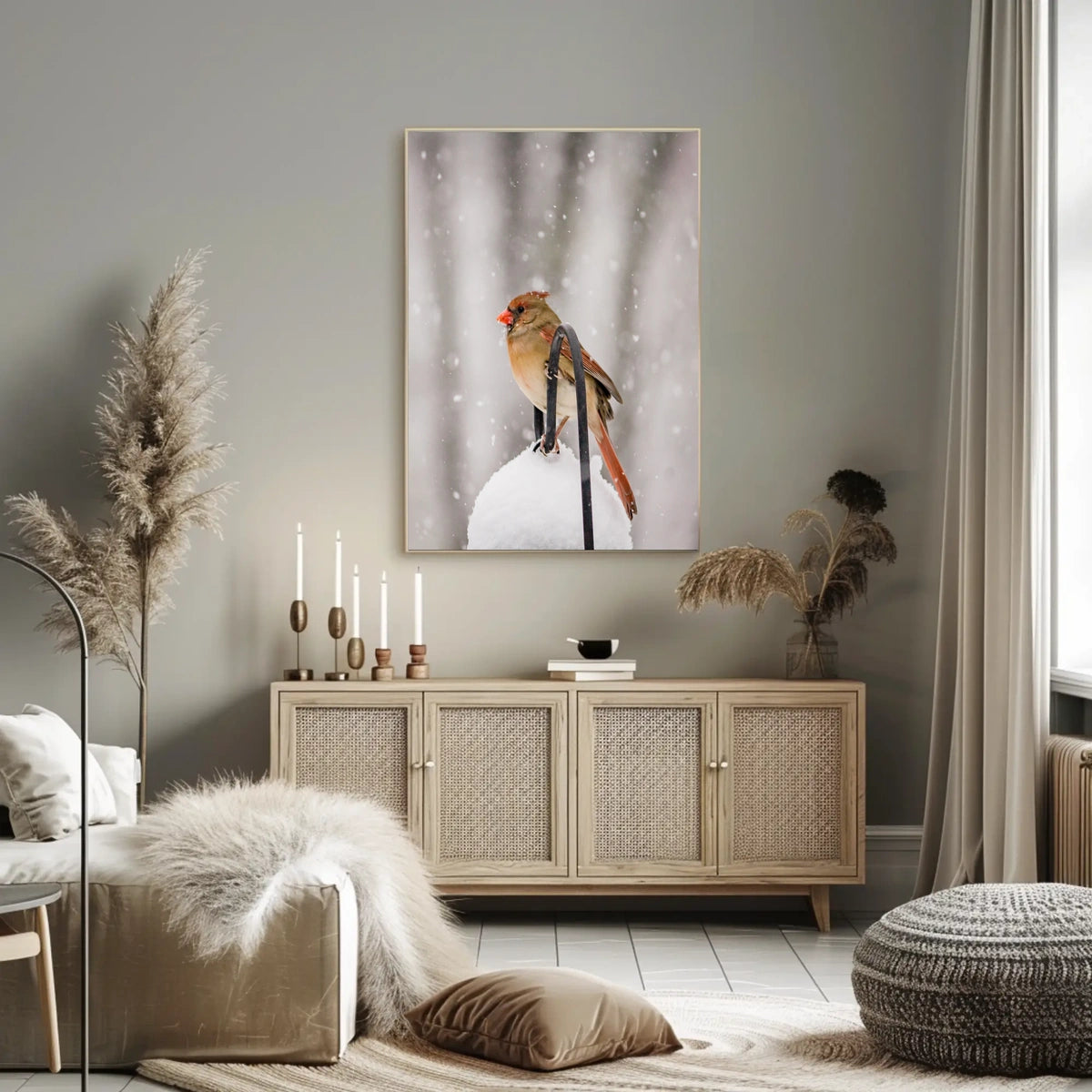 Winter Bird in Snowfall: Serene Animal Poster
