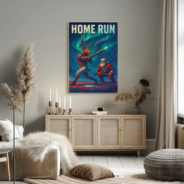 Festive Reindeer Baseball Scene Poster - Fantasy or Mythology Poster