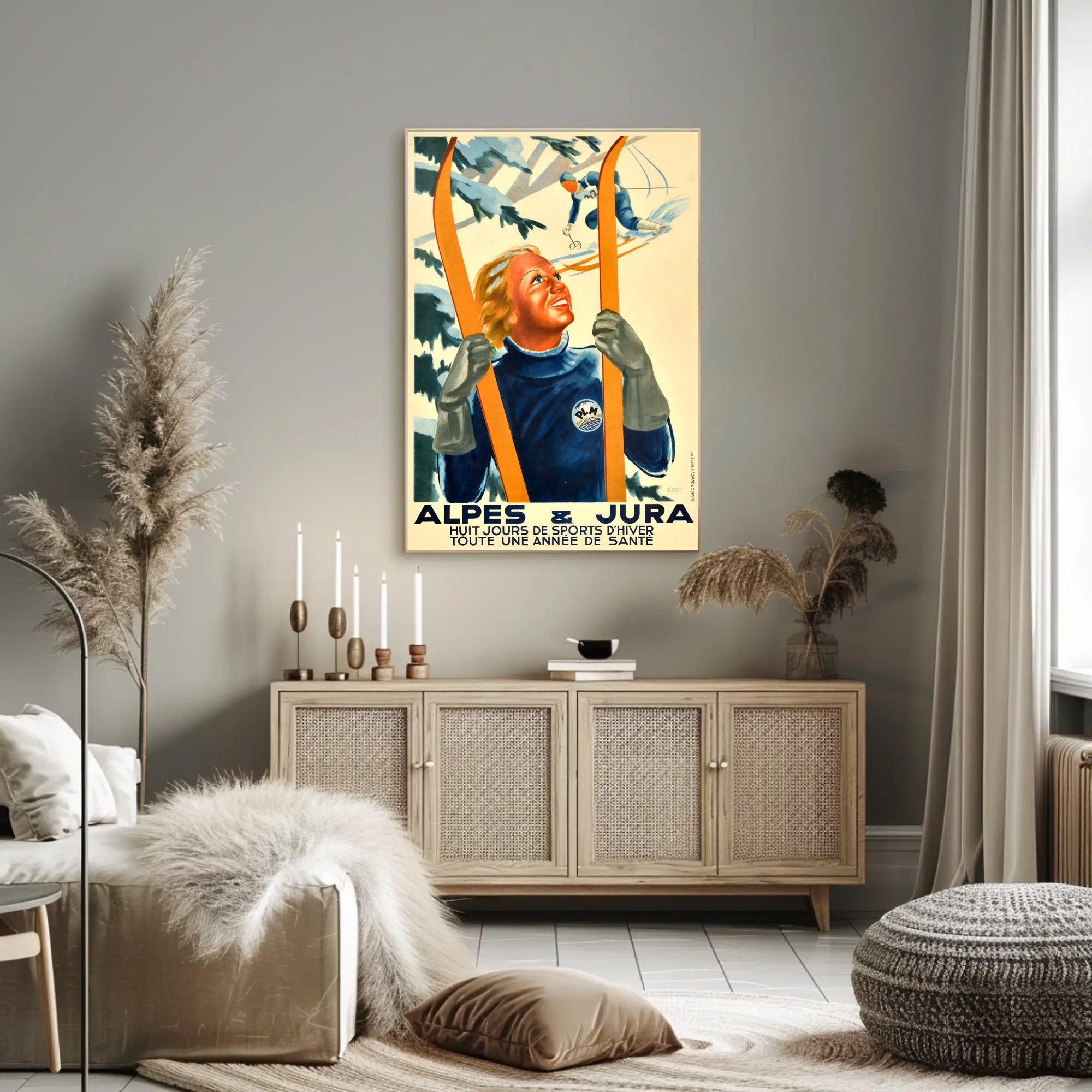 Vintage Winter Alps Sports Scene Travel Poster PosterGoat