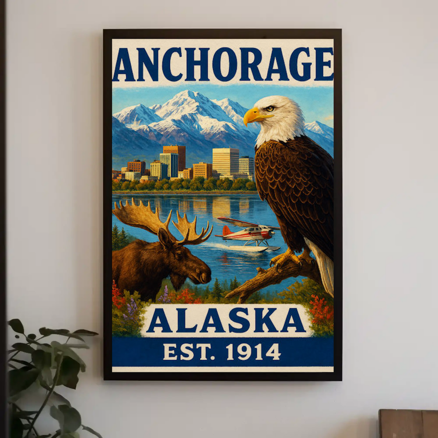 Anchorage Alaska Wildlife Skyline Nature Vintage Travel Poster