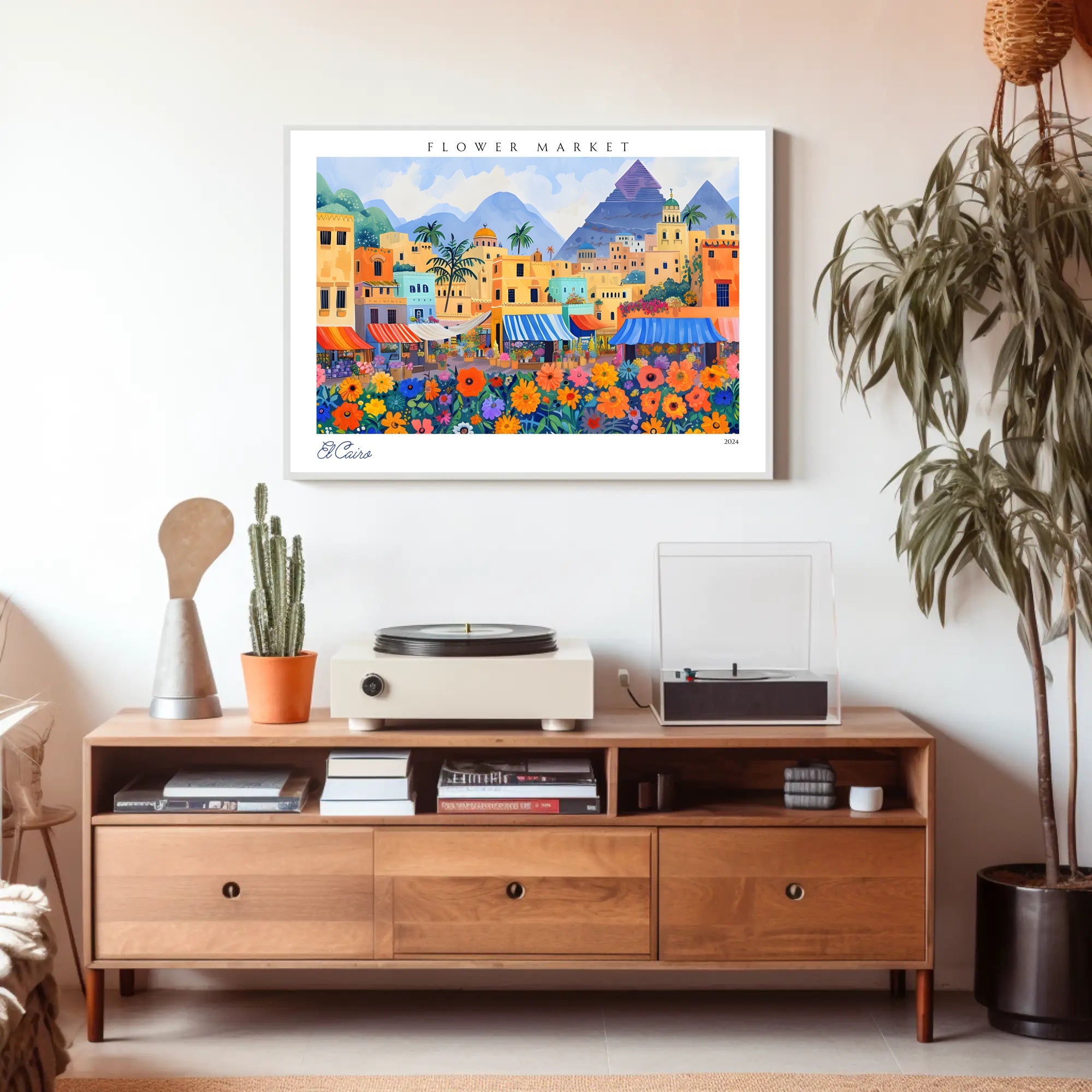 Vibrant Flower Market in El Cairo Poster PosterGoat
