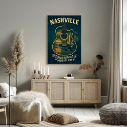Nashville Music City Guitar Art Vintage Music Poster