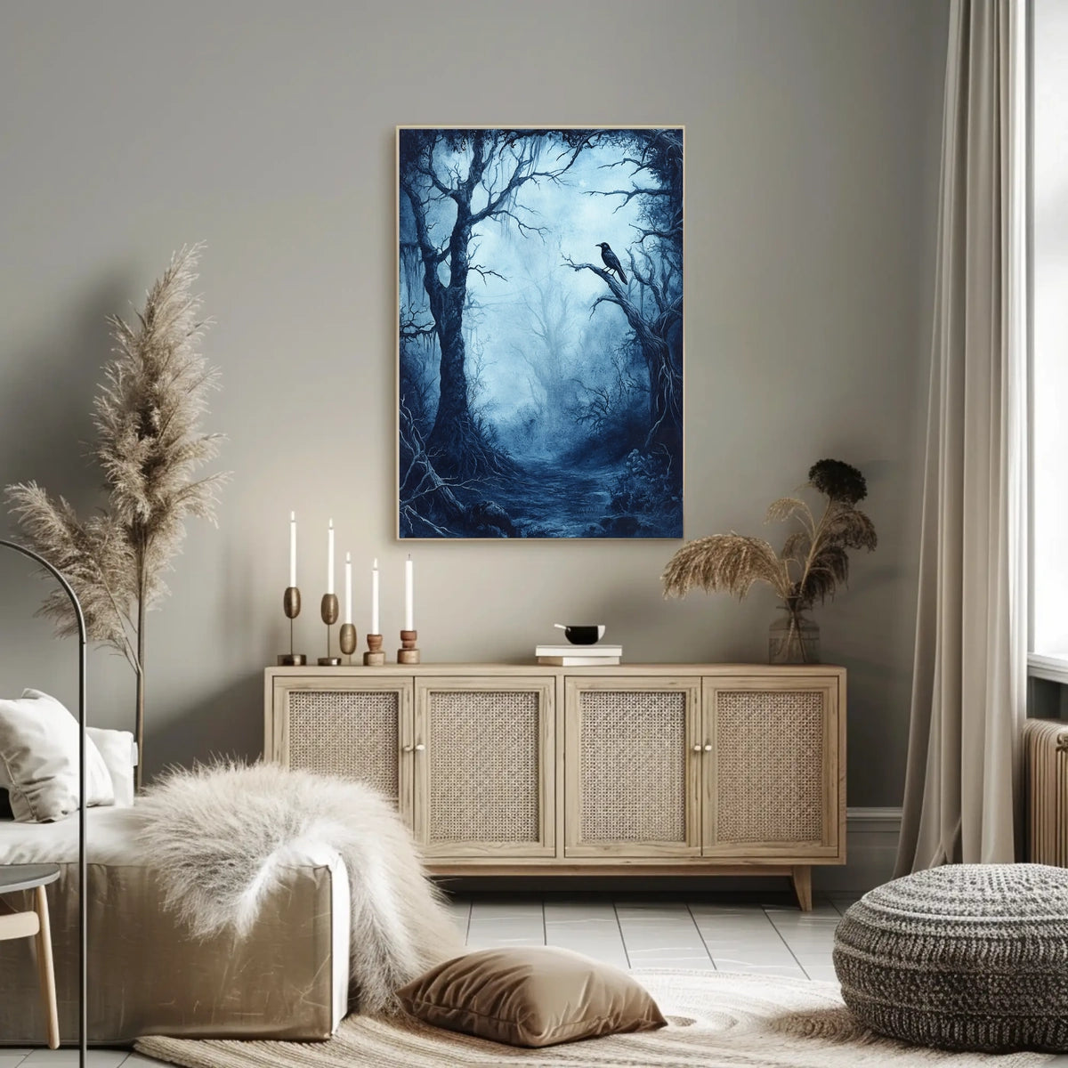 Eerie Dark Forest Scene Artistic Poster