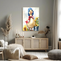 Chubby Goose In Star Spangled Bonnet With Sunflowers Poster