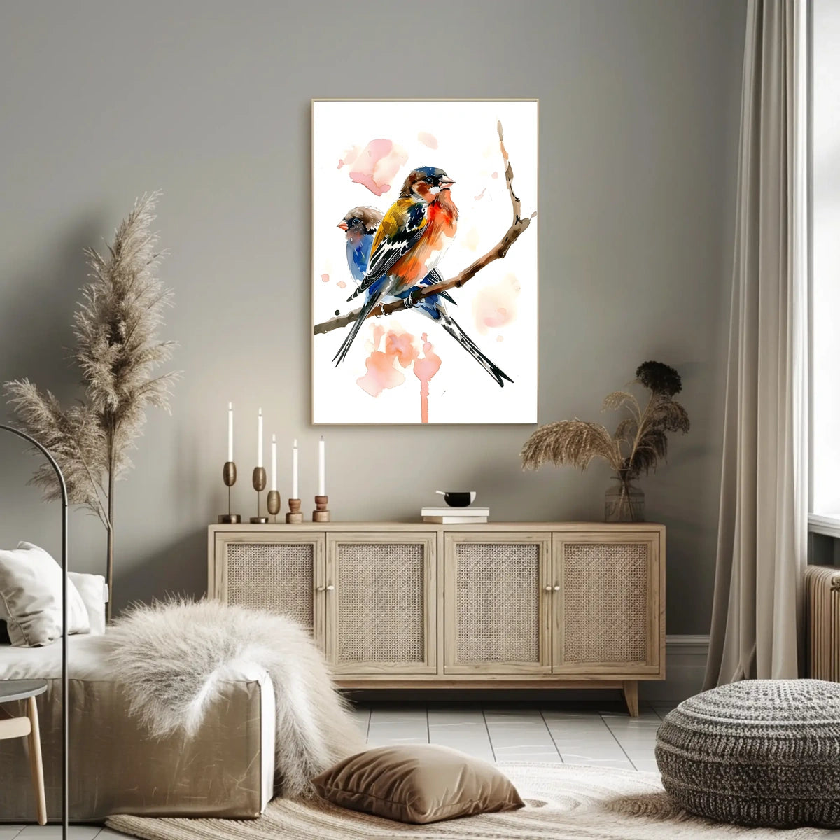 Vibrant Birds on a Branch Poster