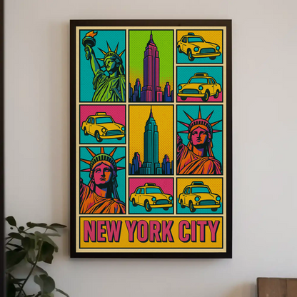 Vibrant New York City Icons Pop Art Travel Poster