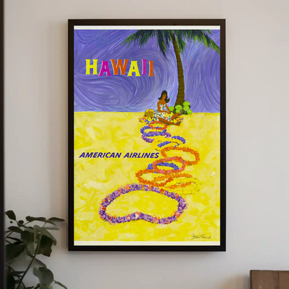 Airline Hawaii Lei Beach Art Travel Poster