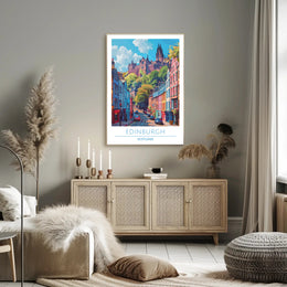 Edinburgh Street Scene with Castle Travel Poster