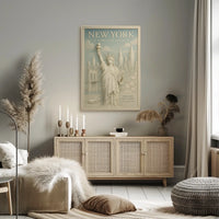 New York Cityscape Grand Skyline Poster Vintage Wall Art
