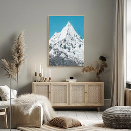 Majestic Snowy Mountain Under Blue Sky National Park Poster