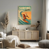 Santa Surfing Retro Christmas Holiday Poster