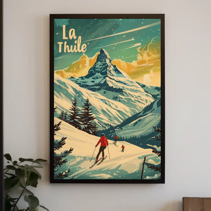 La Thuile Skiing Alps Sunset Travel Poster