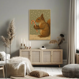 Winter Squirrel with Candy Cane Poster