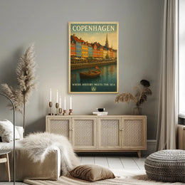 Copenhagen Waterfront Nyhavn Vintage Travel Scene Poster
