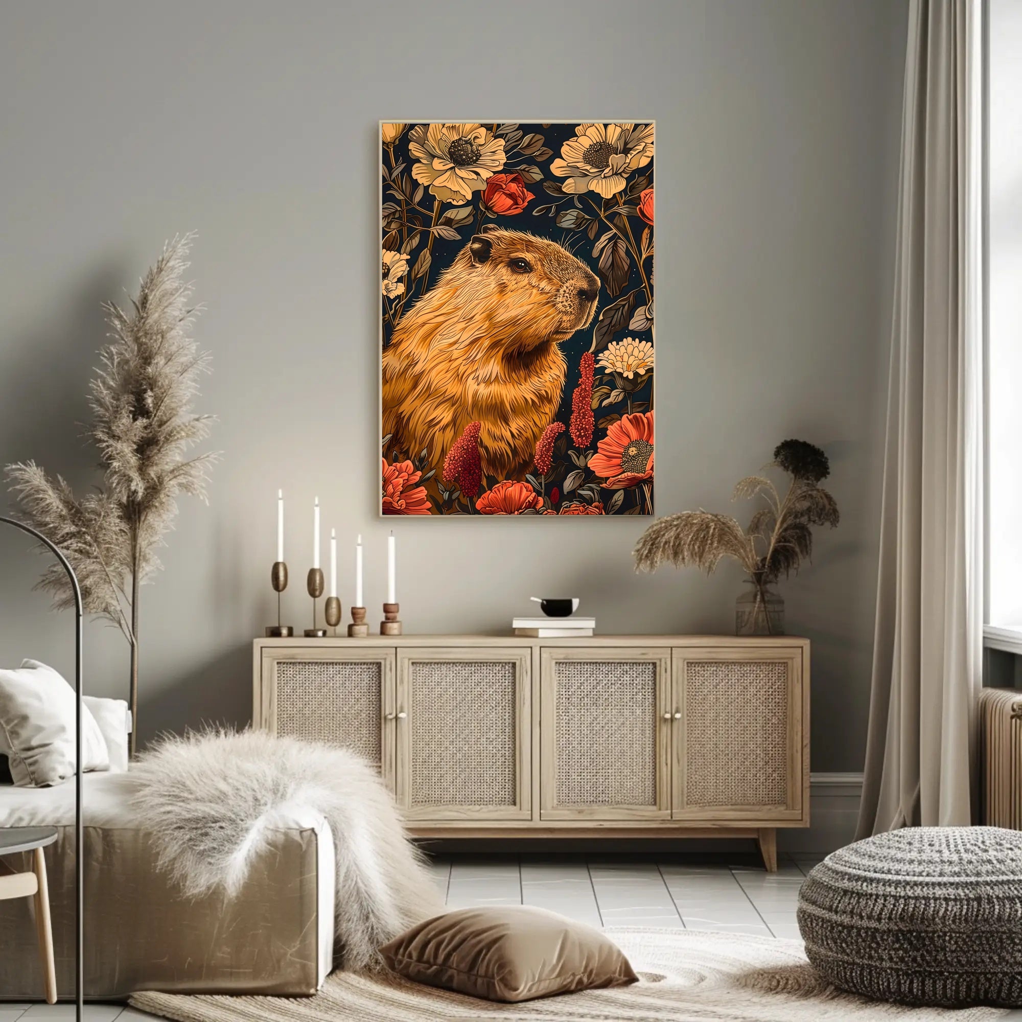 Capybara in Bloom Wall Art Print