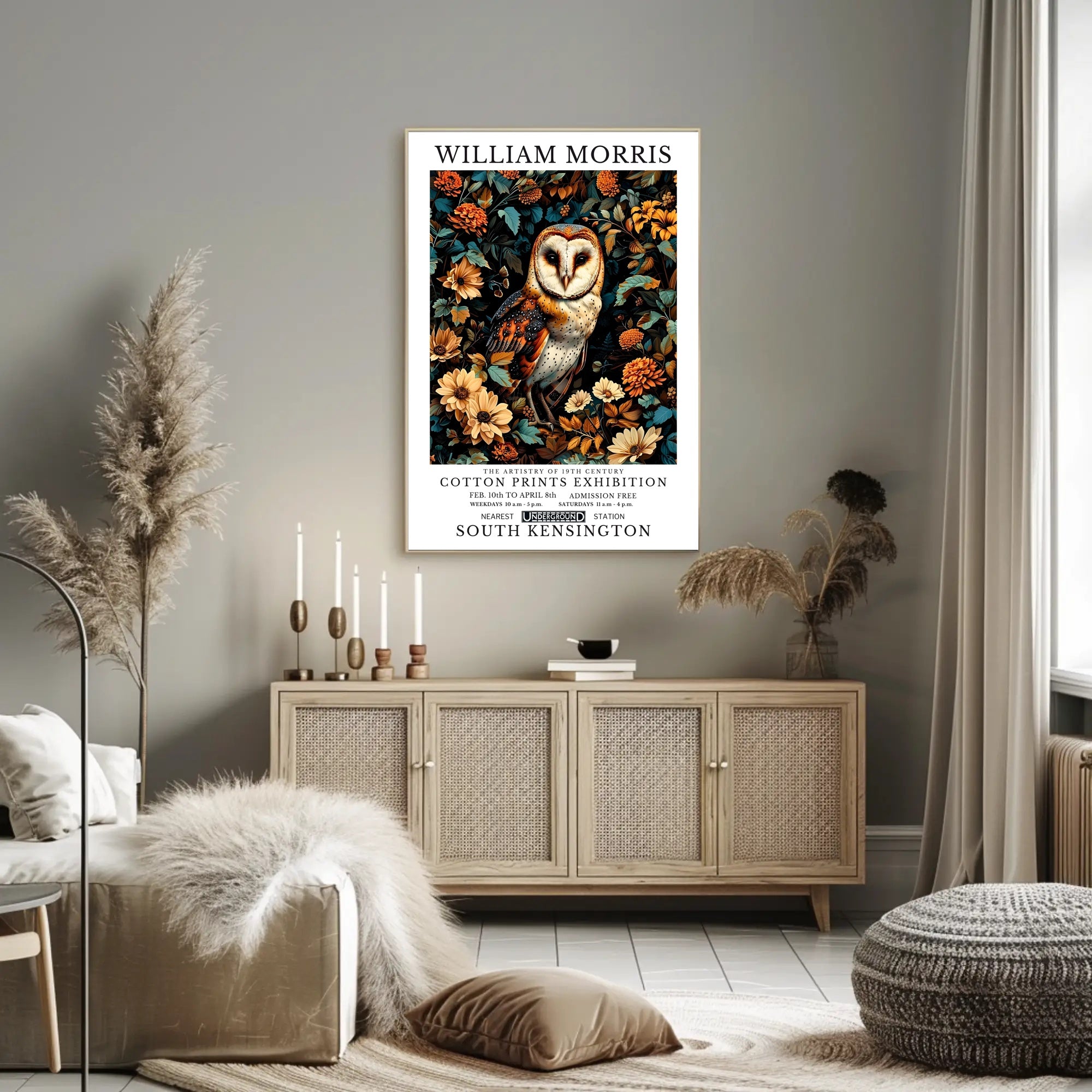 19th Century Owl Botanical Artistry Poster