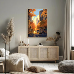 Urban Autumn Street Scene: Abstract, Artistic, or Pop Culture Poster
