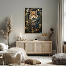 Majestic Wolf with Flowers Art Nouveau Animal Poster