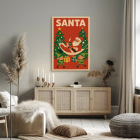Santa Claus Relaxing in Vintage Christmas Poster