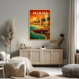 Miami Coastal Drive Vintage Travel Advertisement Poster