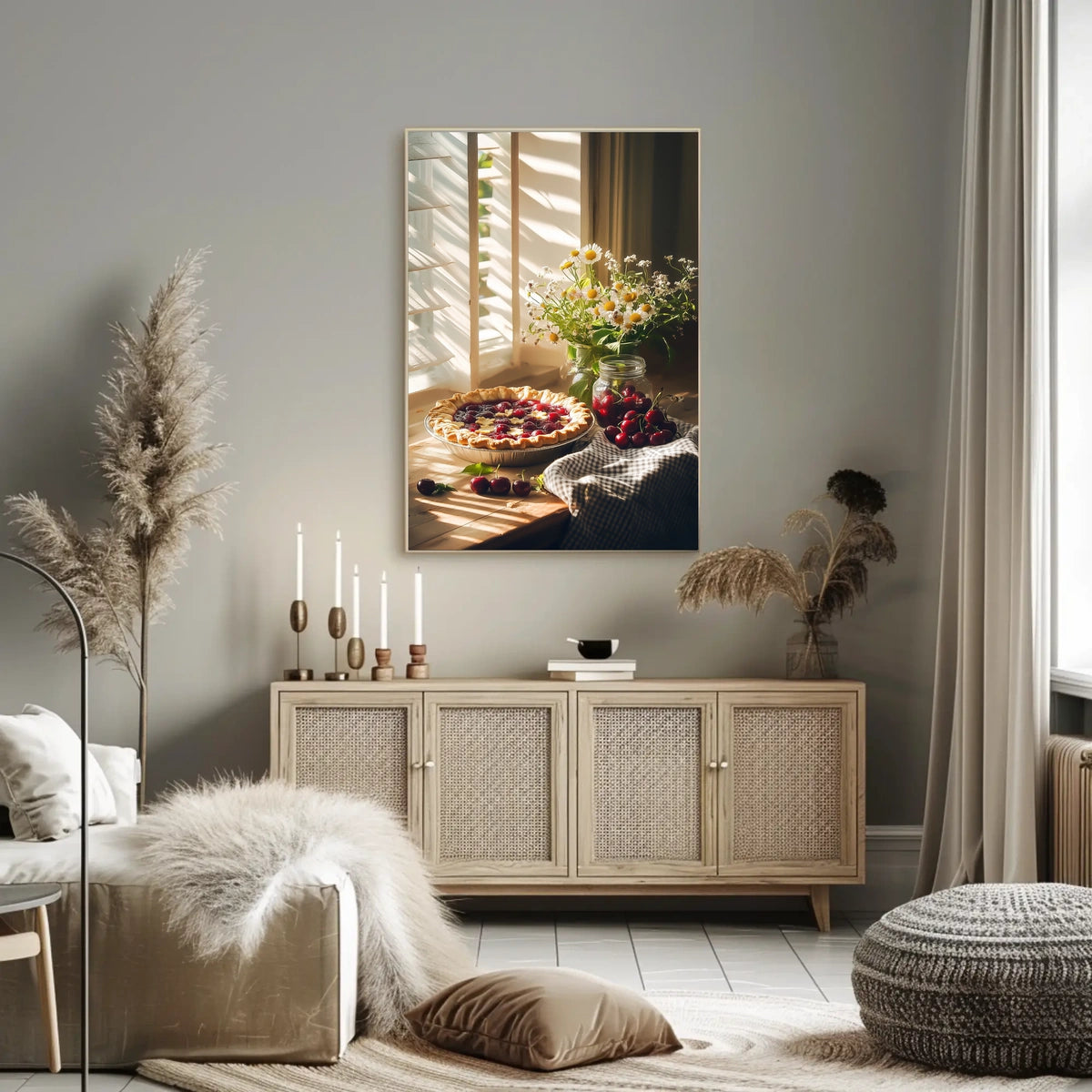 rustic kitchen counter with cherry pie Poster