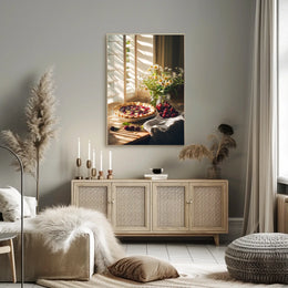 rustic kitchen counter with cherry pie Poster