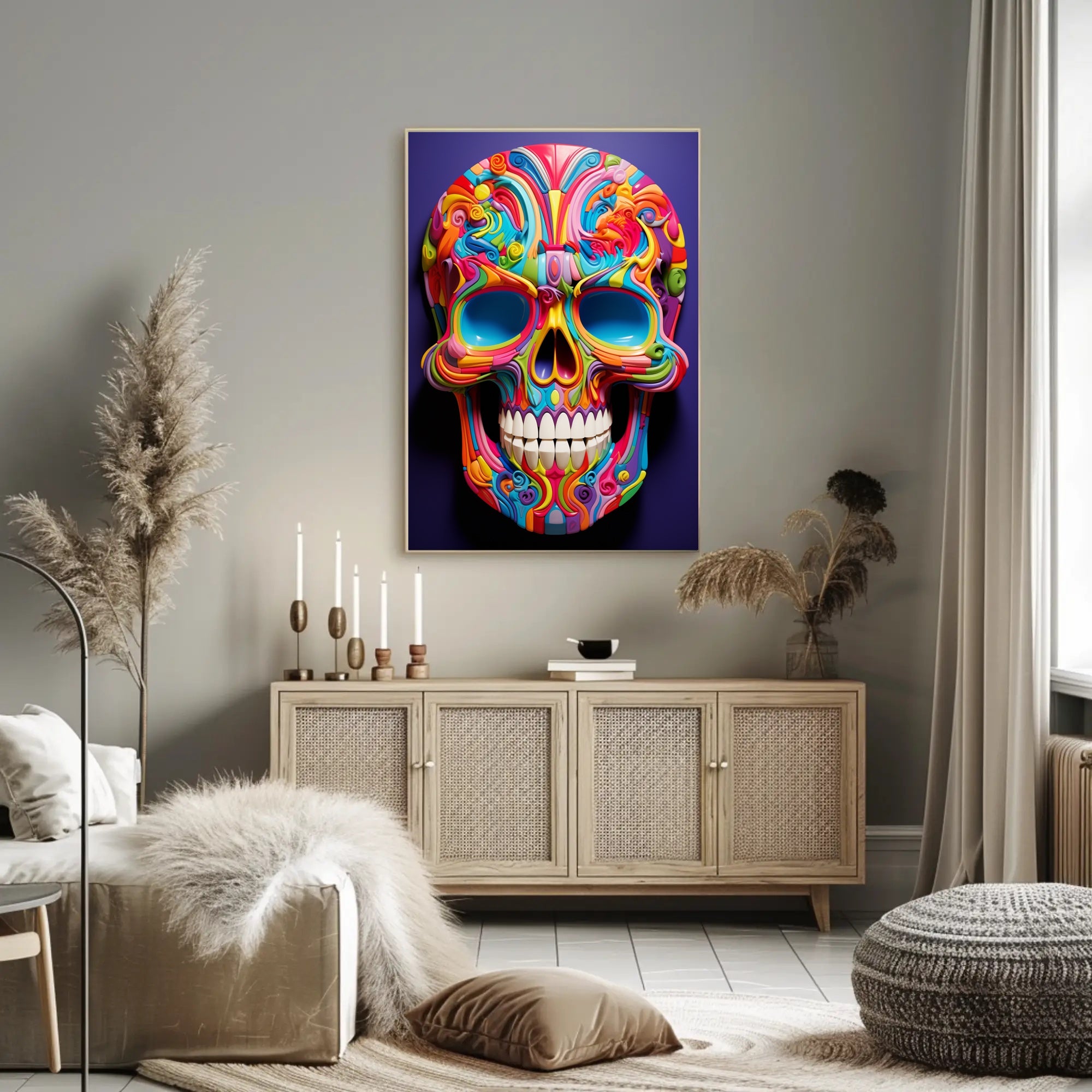 Vibrant Skull Art Poster PosterGoat