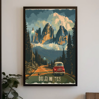 Dolomites Alps Vintage Roadtrip Travel Poster