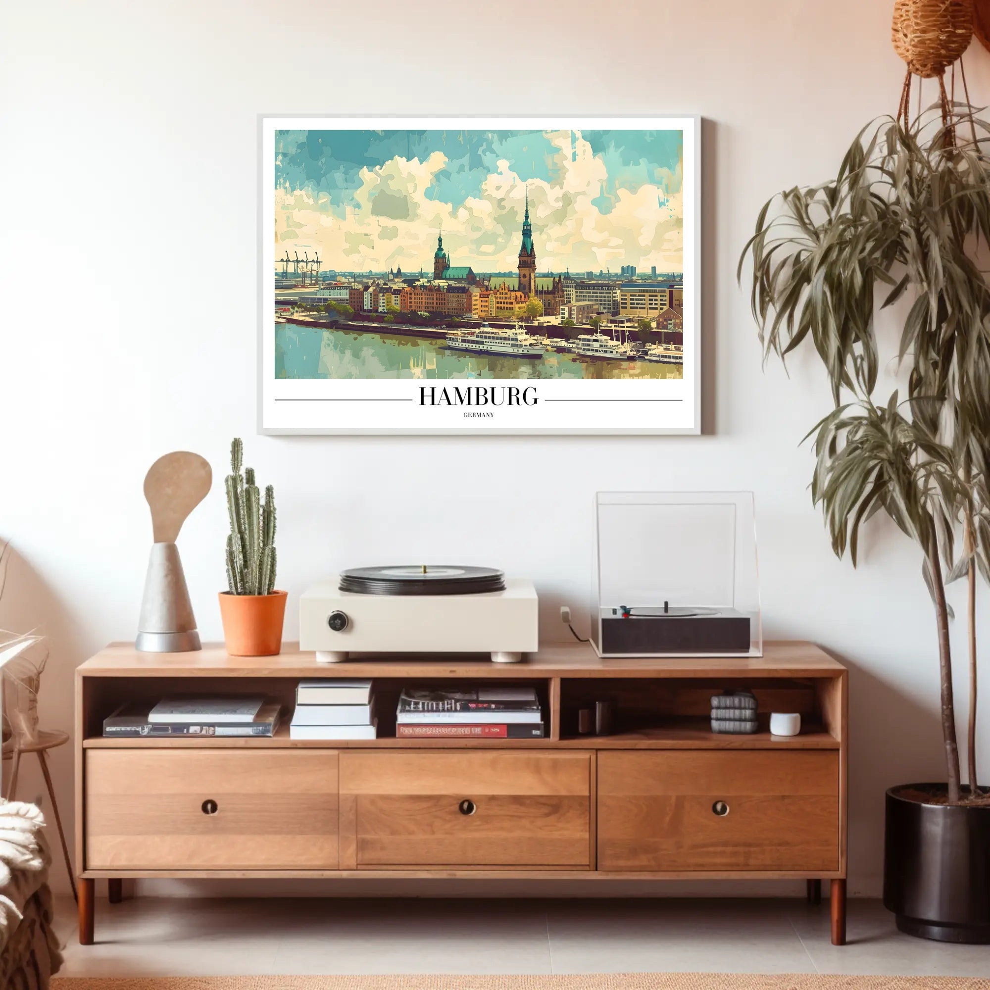 Scenic Hamburg Harbour Vibrant Illustration Urban or Cityscape Poster