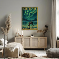 Fairbanks Aurora Christmas Landscape Art Print Poster