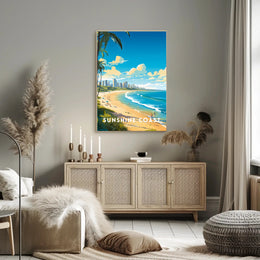 Sunshine Coast Vibrant Beach Scene Travel Poster