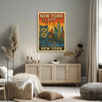 New York Cityscape Poster Vintage Travel Decor Wall Art