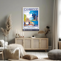 Vintage Cambridge Travel Scene with Punting on the River Travel Poster PosterGoat