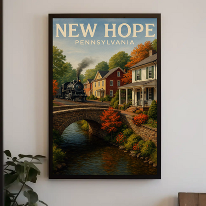 New Hope Pennsylvania Historic Steam Train Autumn Travel Poster Travel Poster