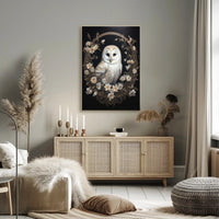 Barn Owl and Floral Wreath Animal Poster