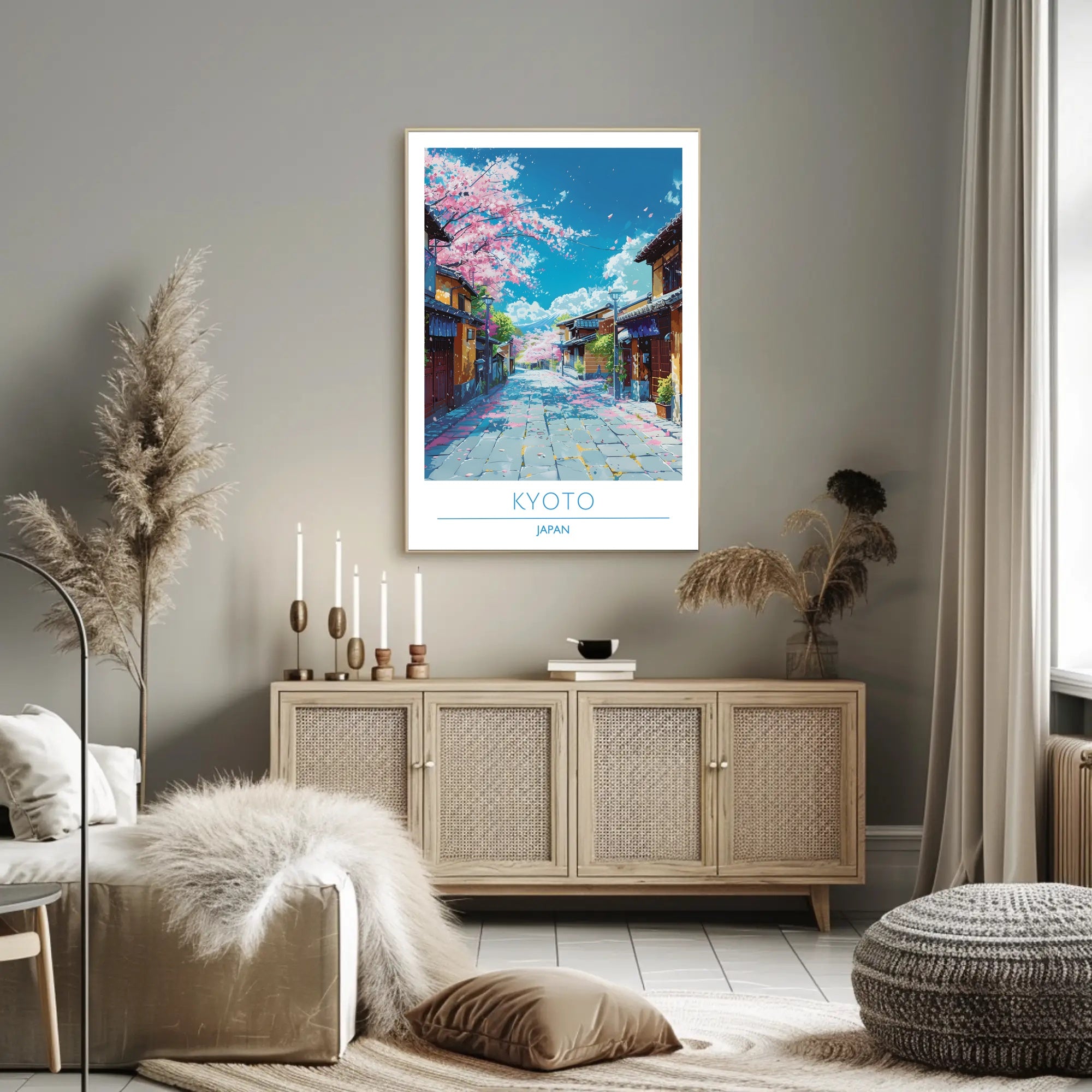 Kyoto Cherry Blossom Street Scene Travel Poster
