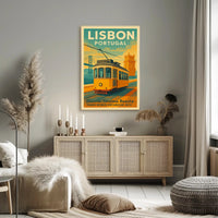 Lisbon Vintage Travel Poster Portugal Tram Print