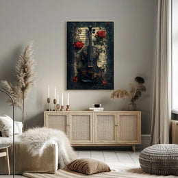 Vintage Violin and Floral Elements Artistic Poster