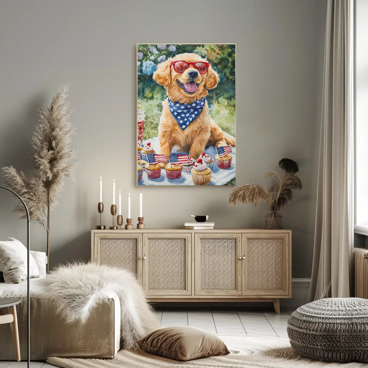 Golden Retriever Puppy On White Picnic Blanket Poster