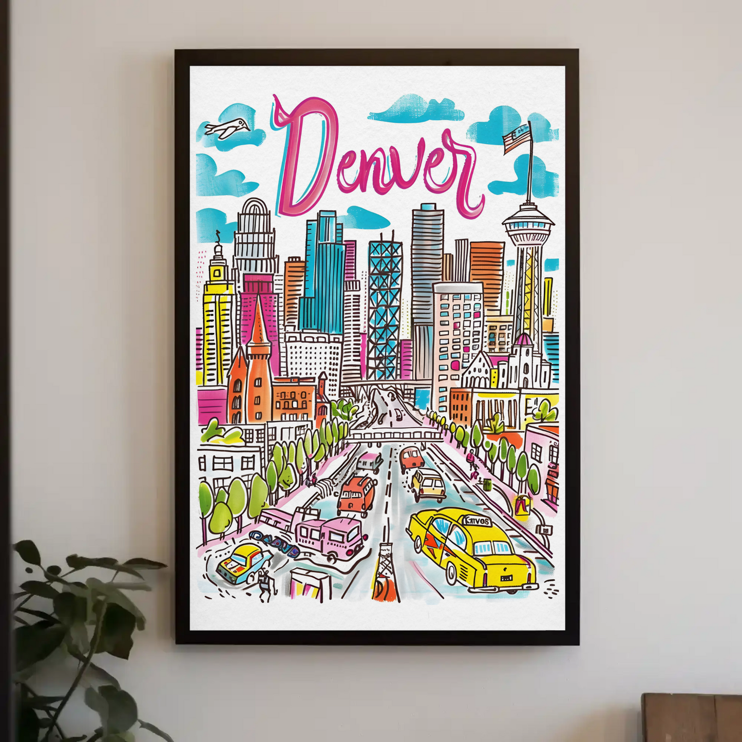 Denver Colorado Cityscape Mountain Backdrop Travel Poster