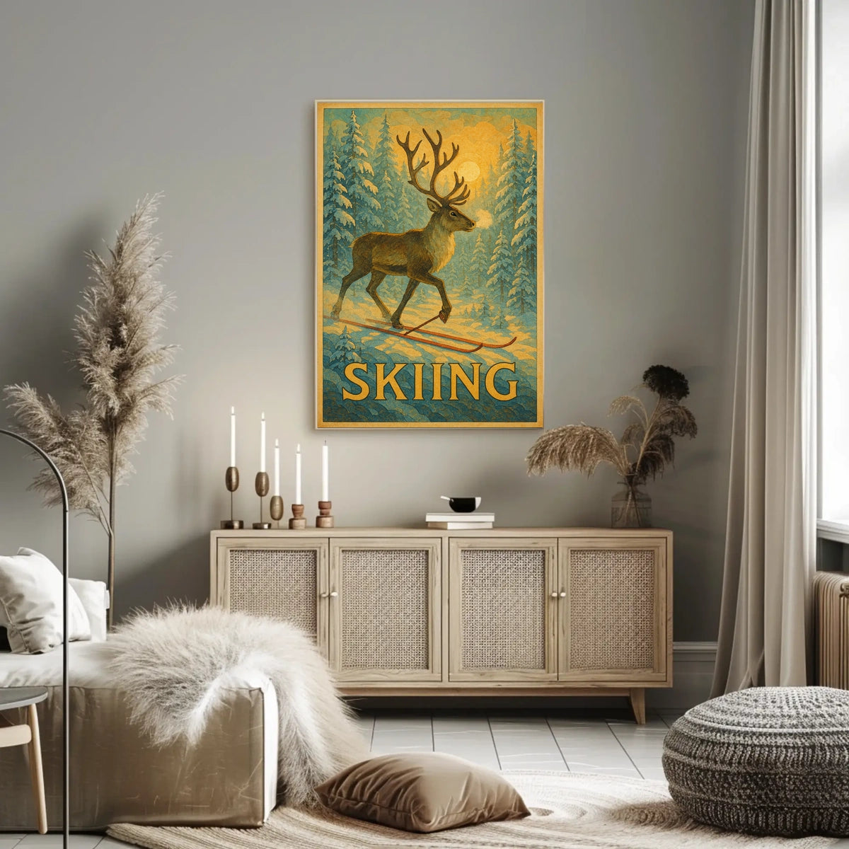 Skiing Reindeer Adventure Poster