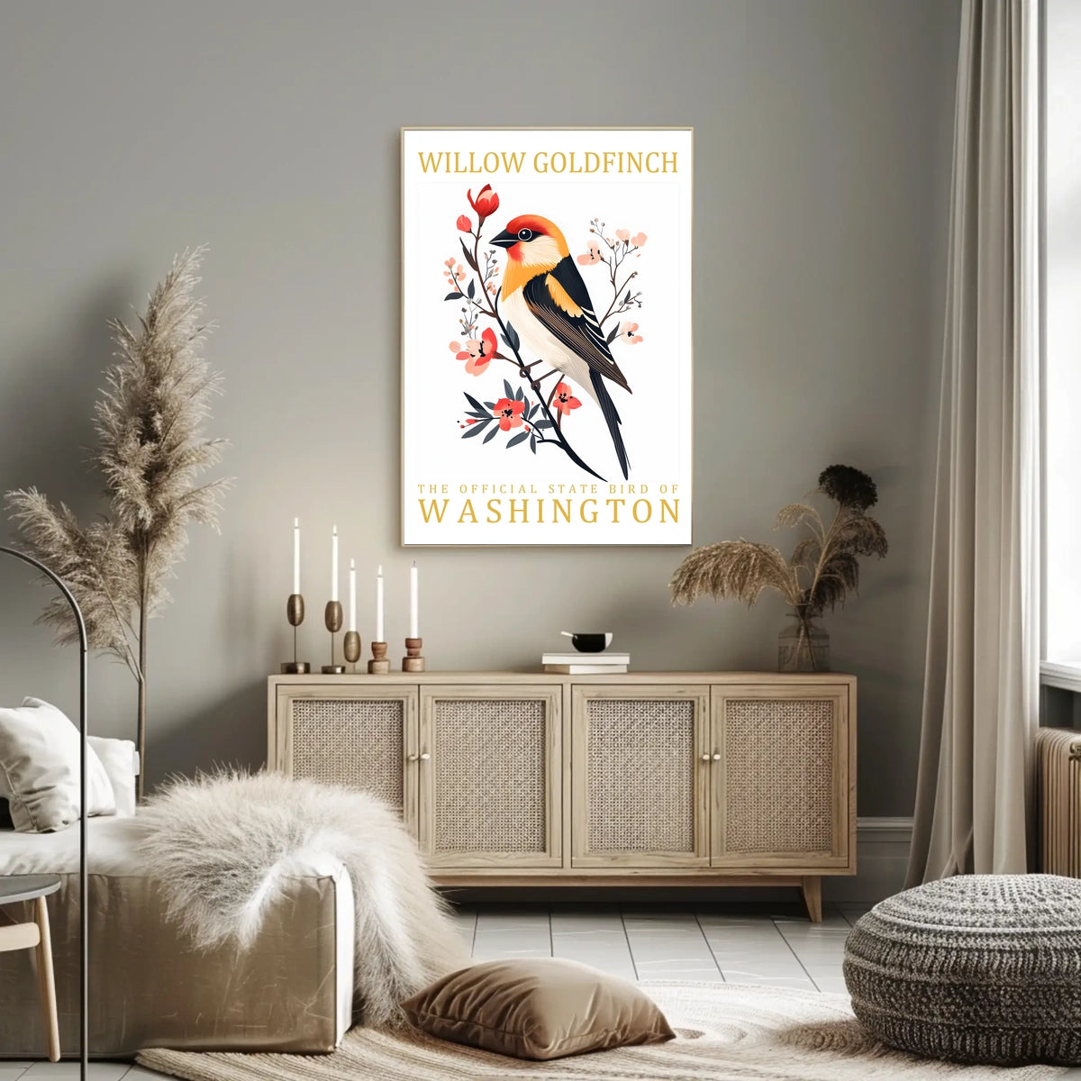 Willow Goldfinch Art Poster: Washington's Vibrant State Bird