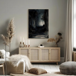 Mysterious Dark Forest Scene Artistry - Artistic Poster PosterGoat
