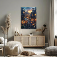 Whimsical Fantasy Market Scene Sunset Fantasy Poster PosterGoat