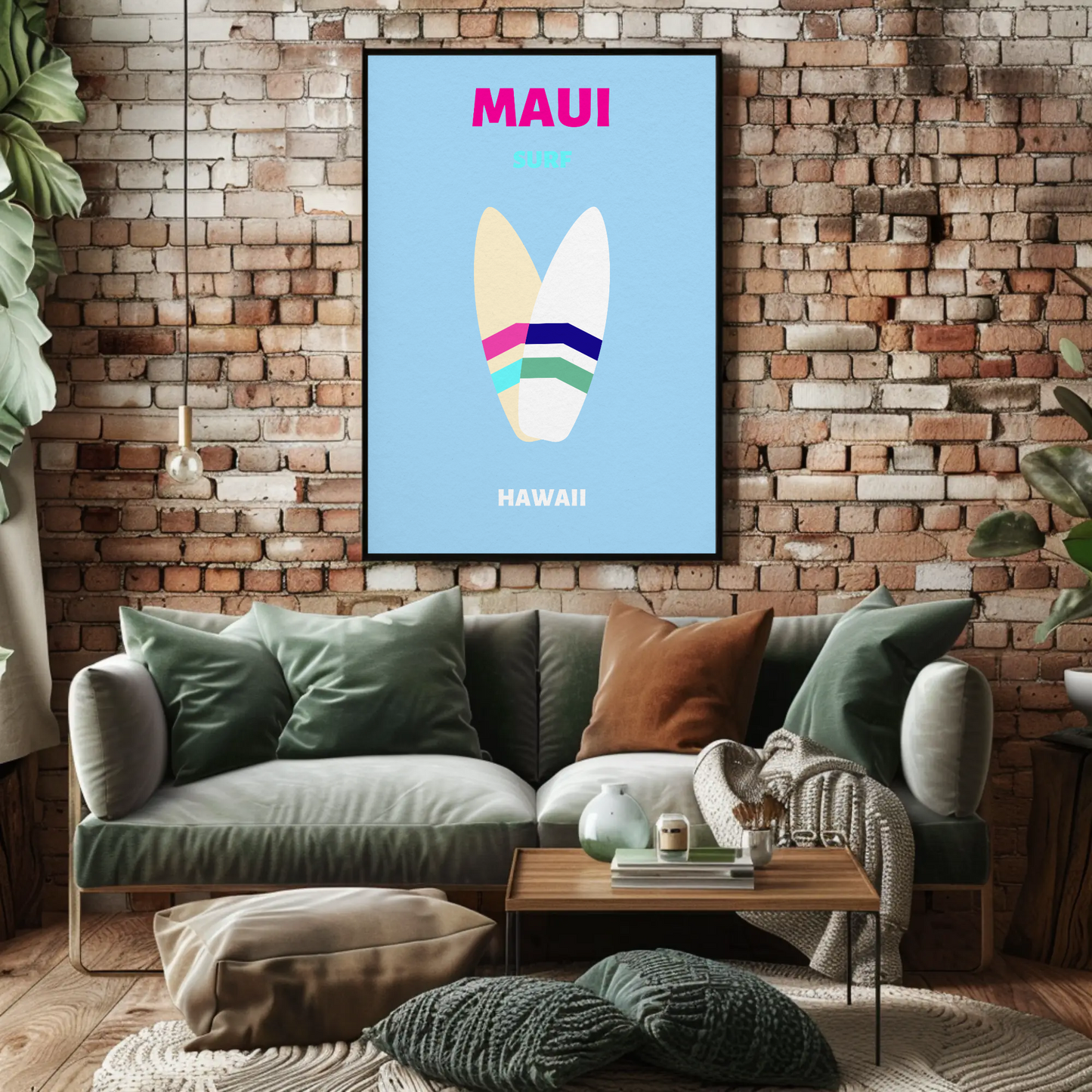 Maui Hawaii Surfboard Graphic Retro Travel Poster