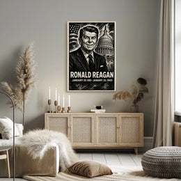 Ronald Reagan 40th President of the United States B & W Comic Sketch Poster